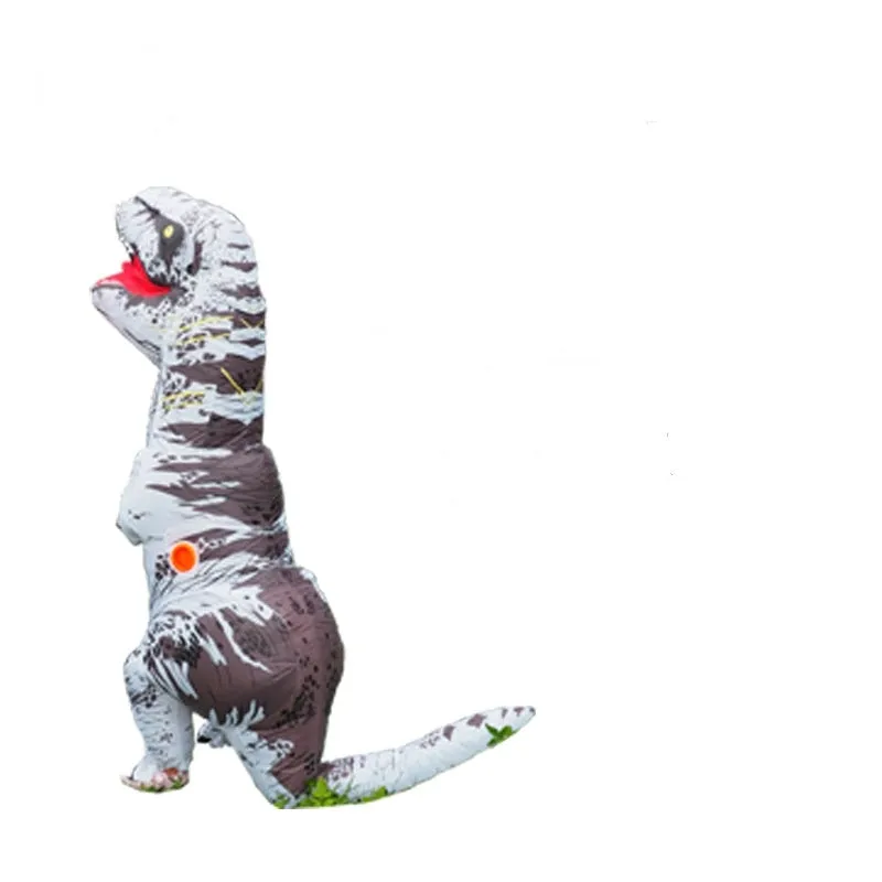 Inflatable blue Tyrannosaurus dinosaur costume from Jurassic World with fan and accessories for adults
