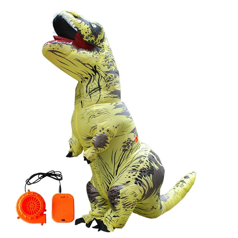 Inflatable blue Tyrannosaurus dinosaur costume from Jurassic World with fan and accessories for adults