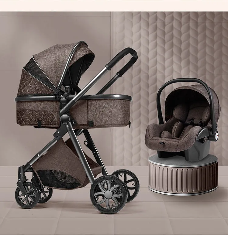 Lightweight folding two way shock absorbing newborn baby stroller with aluminium alloy frame and safety basket