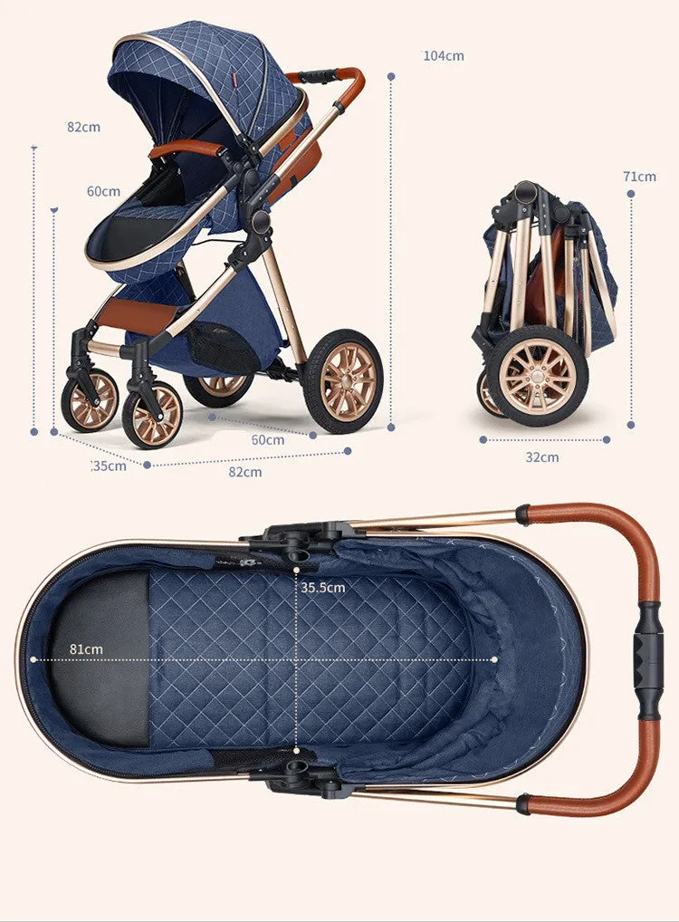 Lightweight folding two way shock absorbing newborn baby stroller with aluminium alloy frame and safety basket
