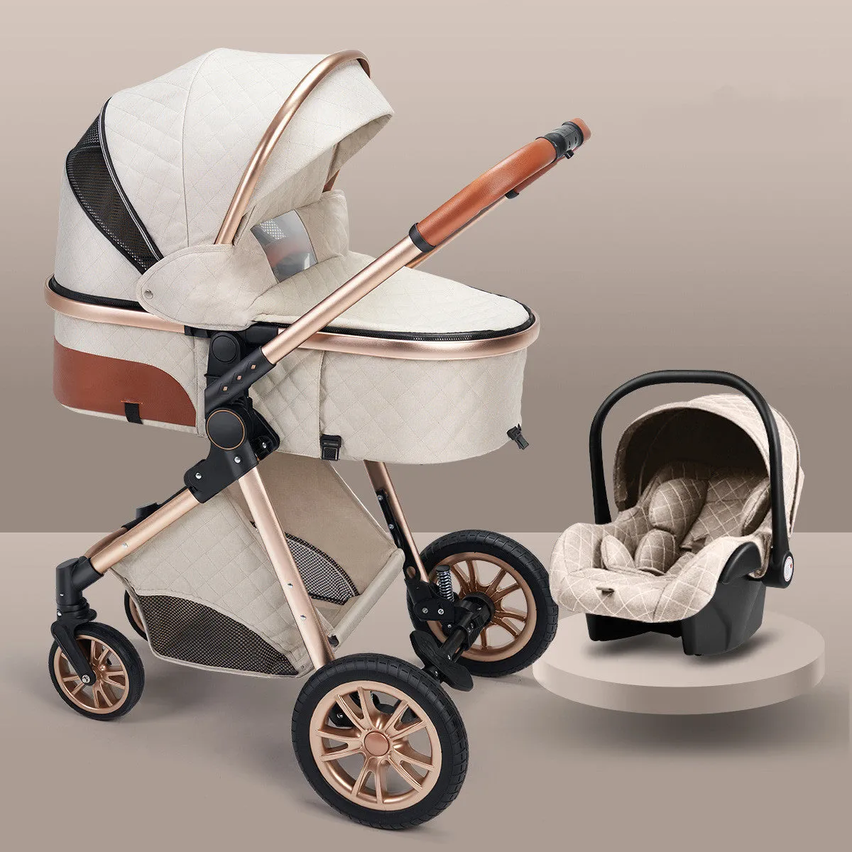 Lightweight folding two way shock absorbing newborn baby stroller with aluminium alloy frame and safety basket