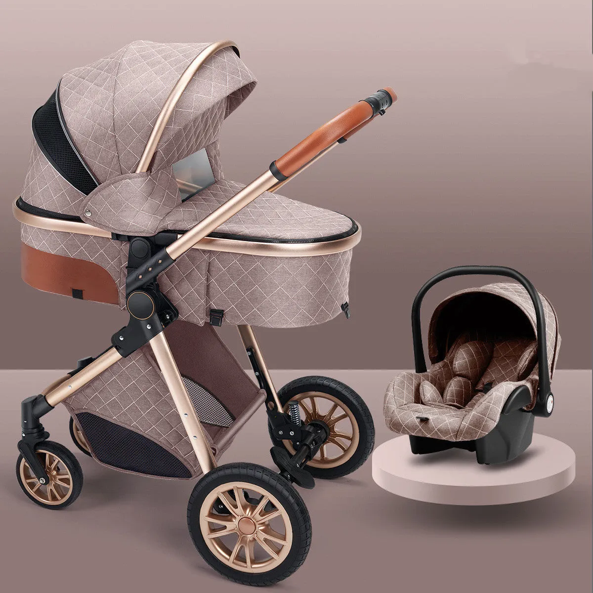 Lightweight folding two way shock absorbing newborn baby stroller with aluminium alloy frame and safety basket