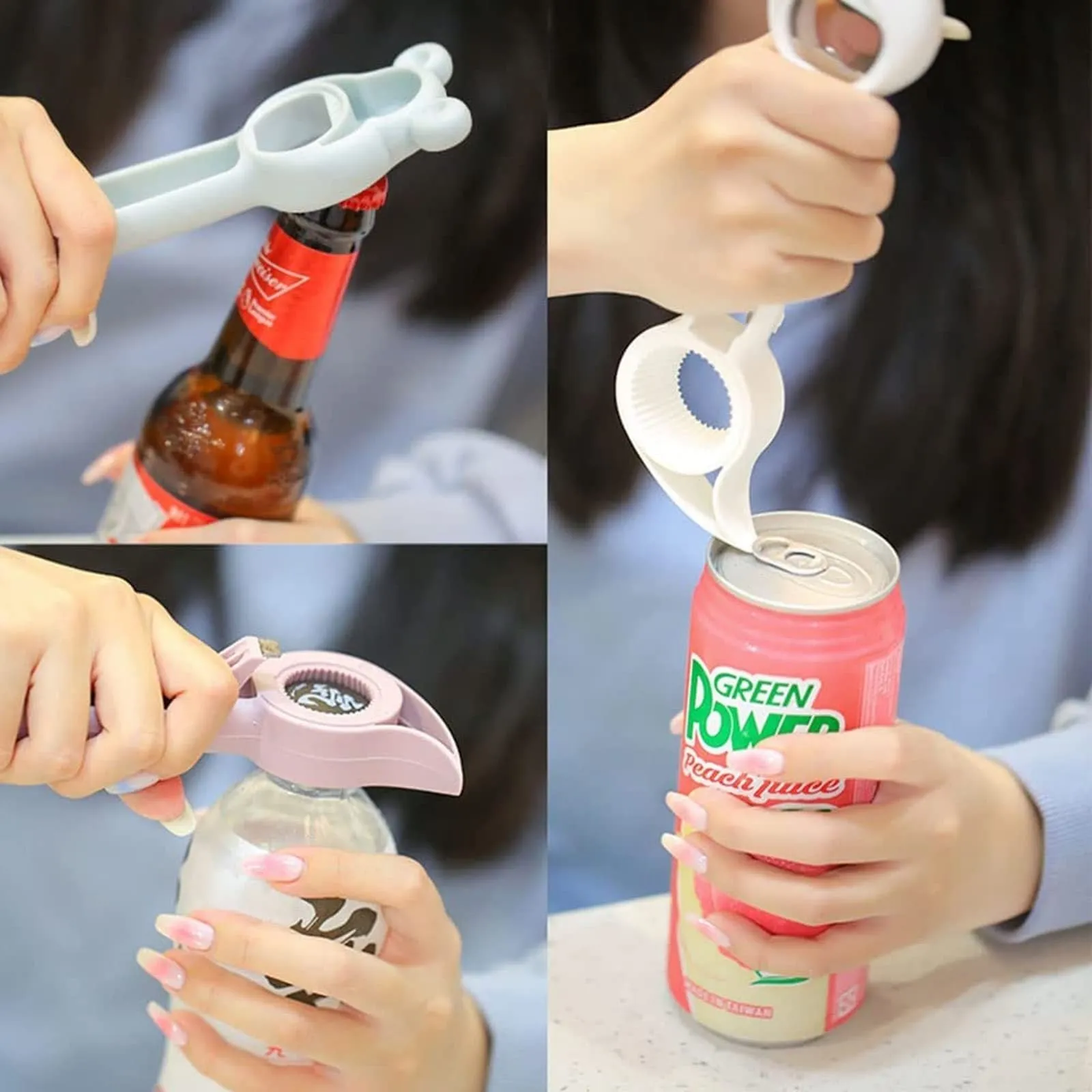 4-in-1 multifunctional stainless steel bottle opener jar opener can opener in gray blue colour