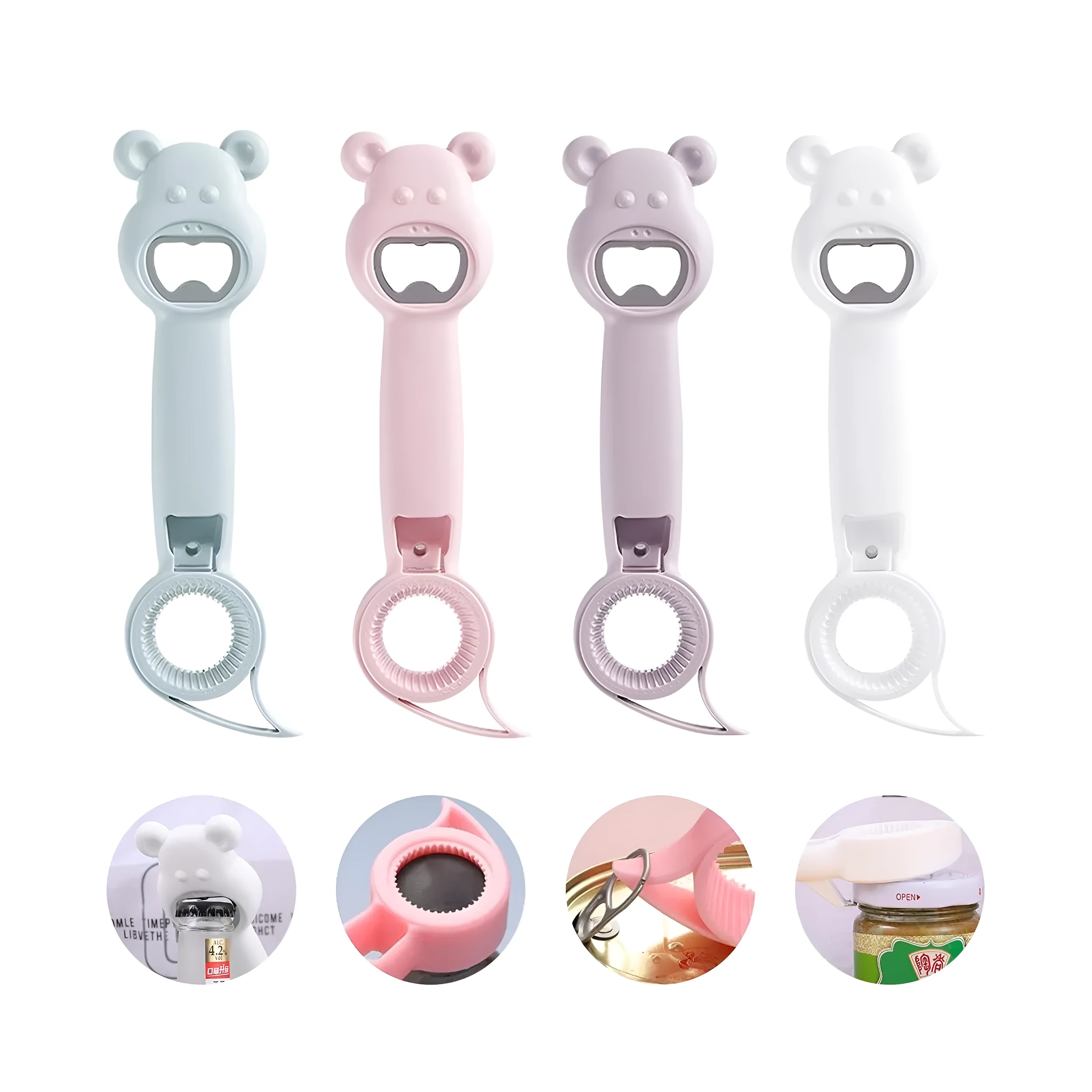 4-in-1 multifunctional stainless steel bottle opener jar opener can opener in gray blue colour