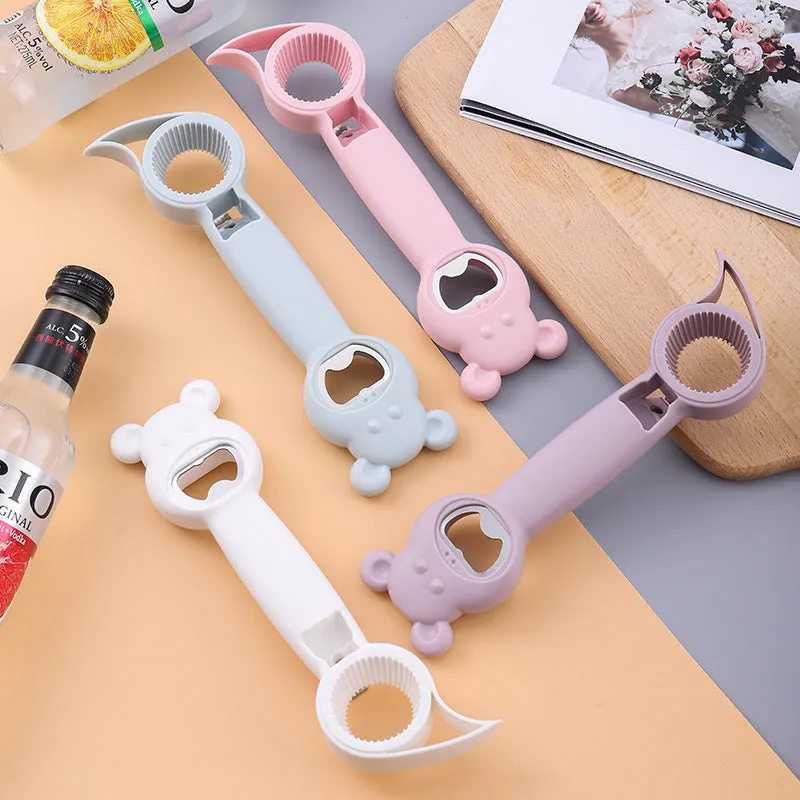 4-in-1 multifunctional stainless steel bottle opener jar opener can opener in gray blue colour