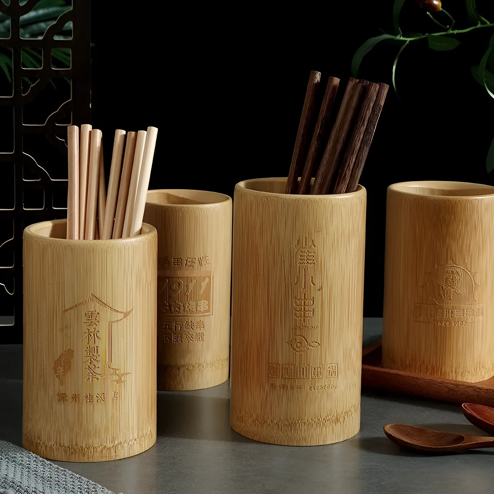Bamboo chopsticks holder with multiple size options for kitchen utensil storage