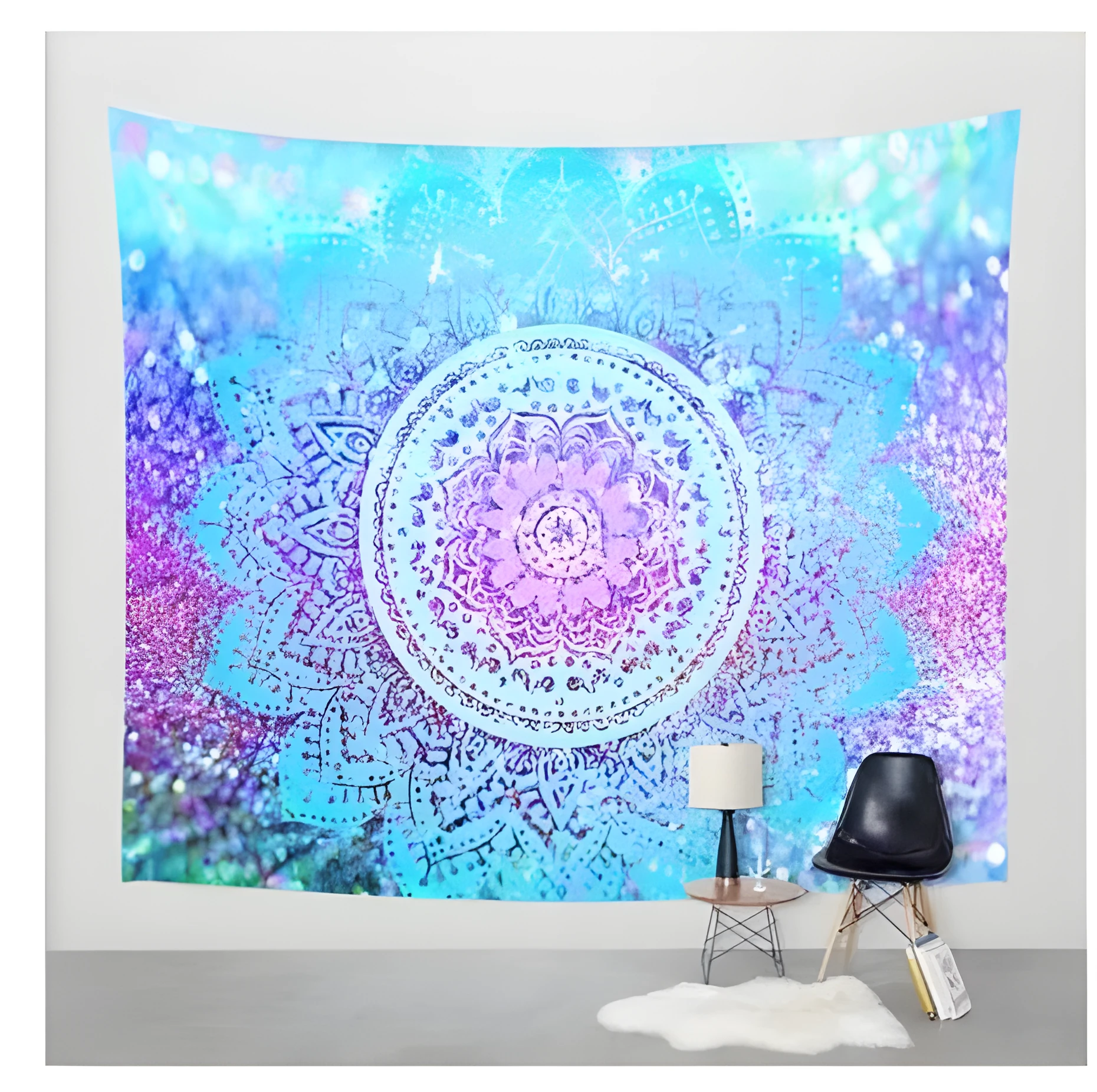 Blue stripe mandala tapestry made from 100% polyester fibre in rectangular shape