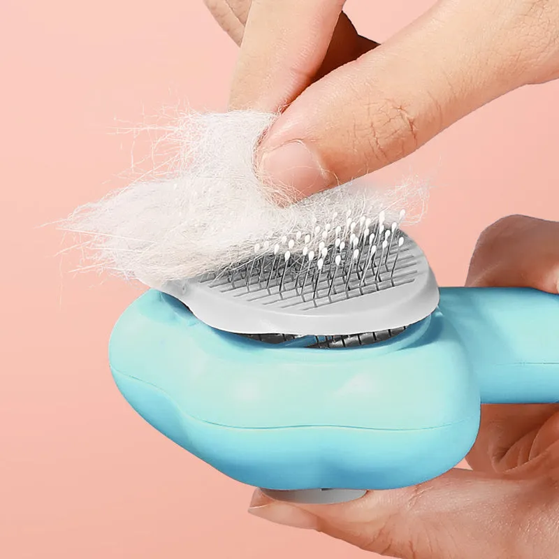 Fine needle pet grooming comb in macaron blue, 18cm long, PP and TPR material, for cats and dogs