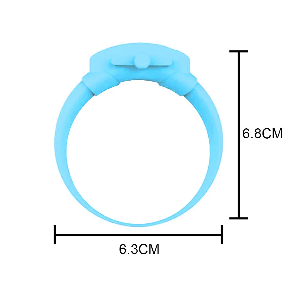Portable hand sanitizer dispenser silicone wristband with refill cap, black band holding 6mL bottle