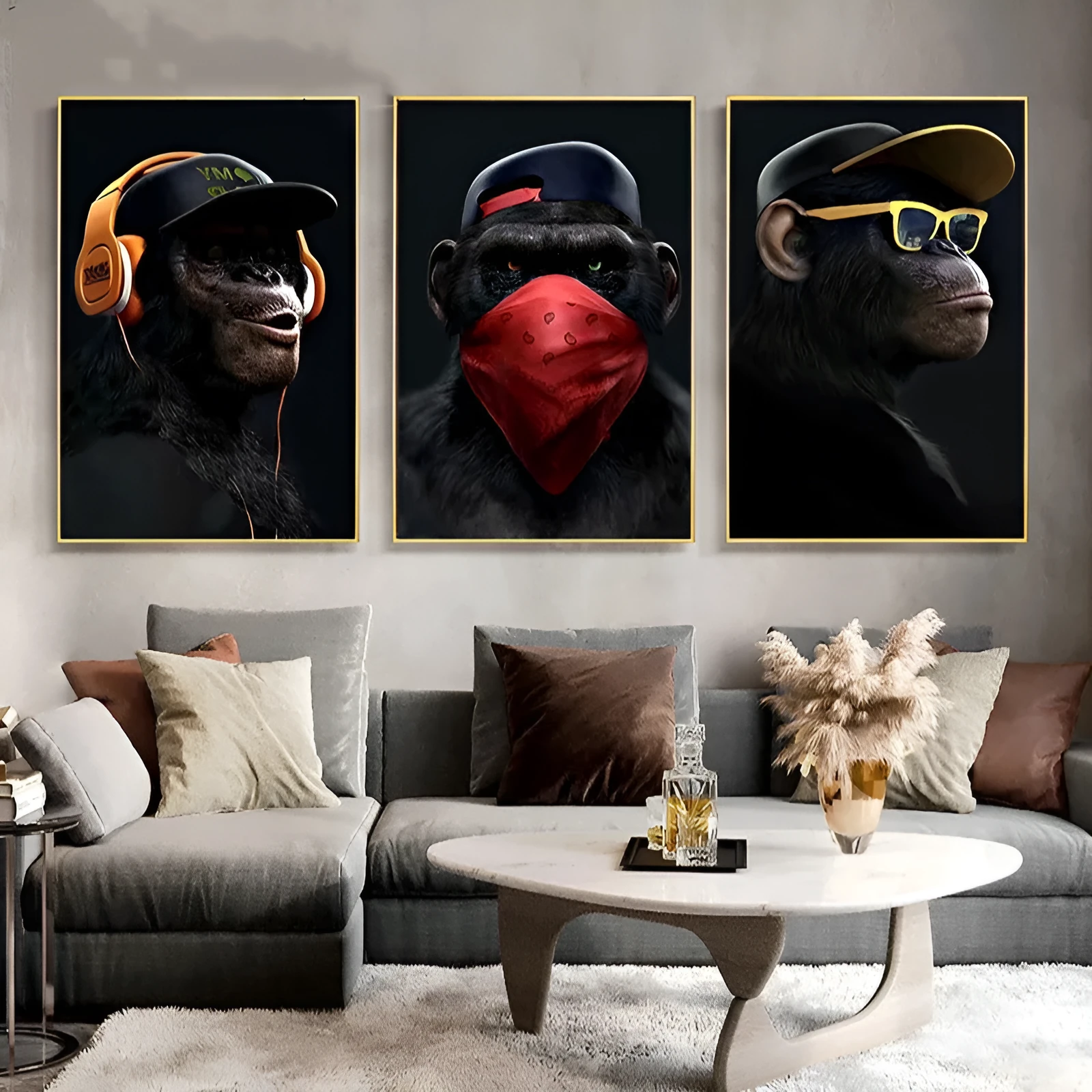 Modern framed canvas painting wall art with pine wood frame, available in multiple sizes and colour options