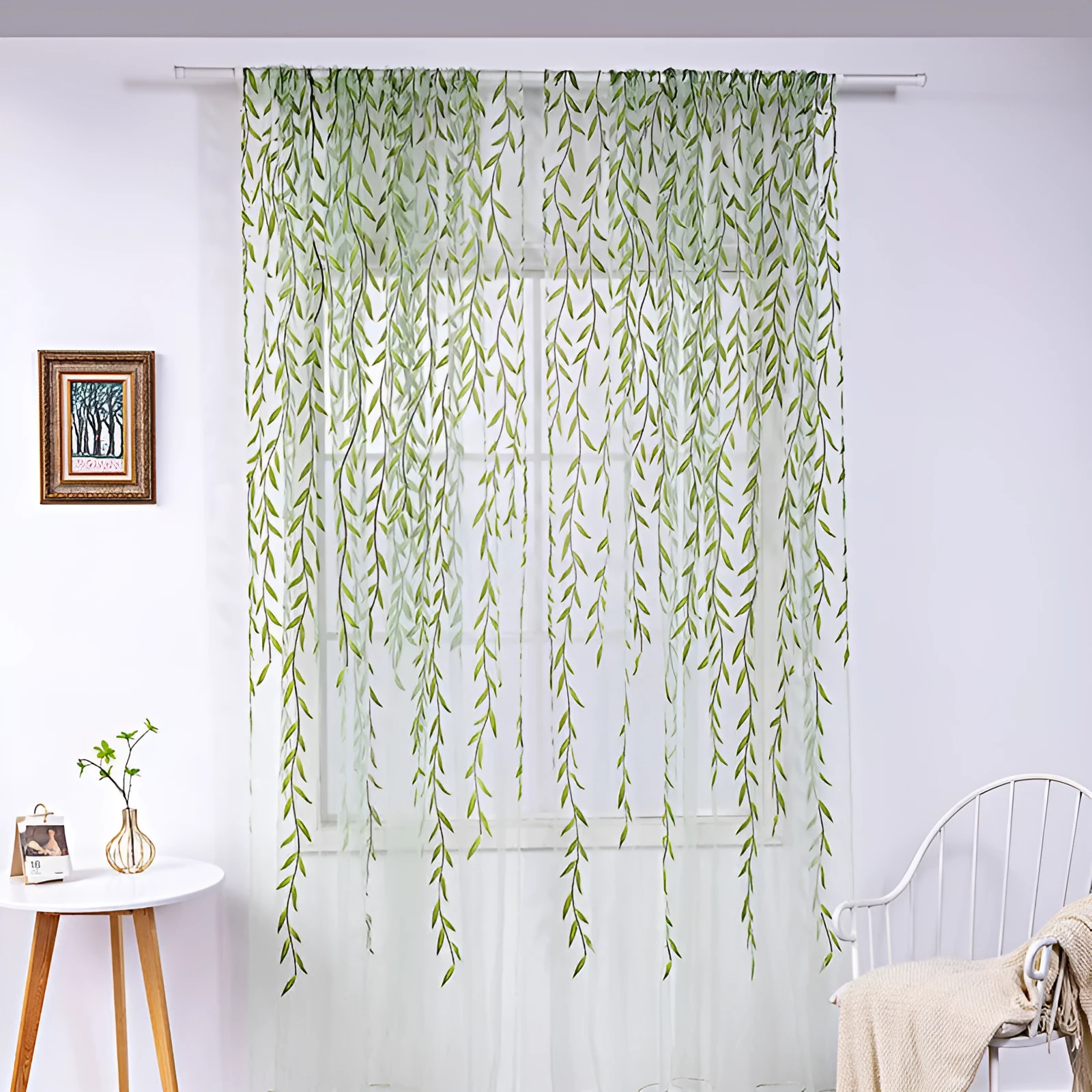 Inverted willow wicker offset printing curtain for living room balcony window screen in green colour