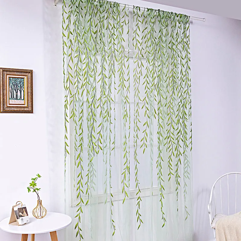 Inverted willow wicker offset printing curtain for living room balcony window screen in green colour