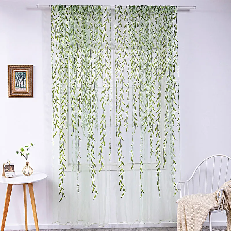 Inverted willow wicker offset printing curtain for living room balcony window screen in green colour