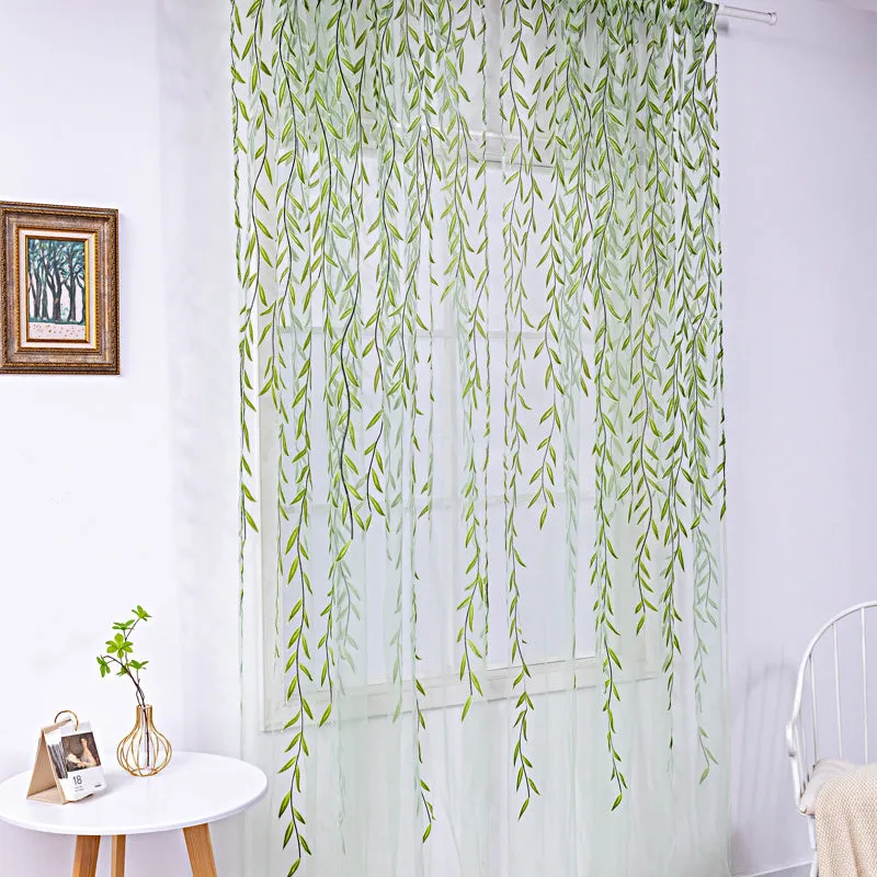 Inverted willow wicker offset printing curtain for living room balcony window screen in green colour