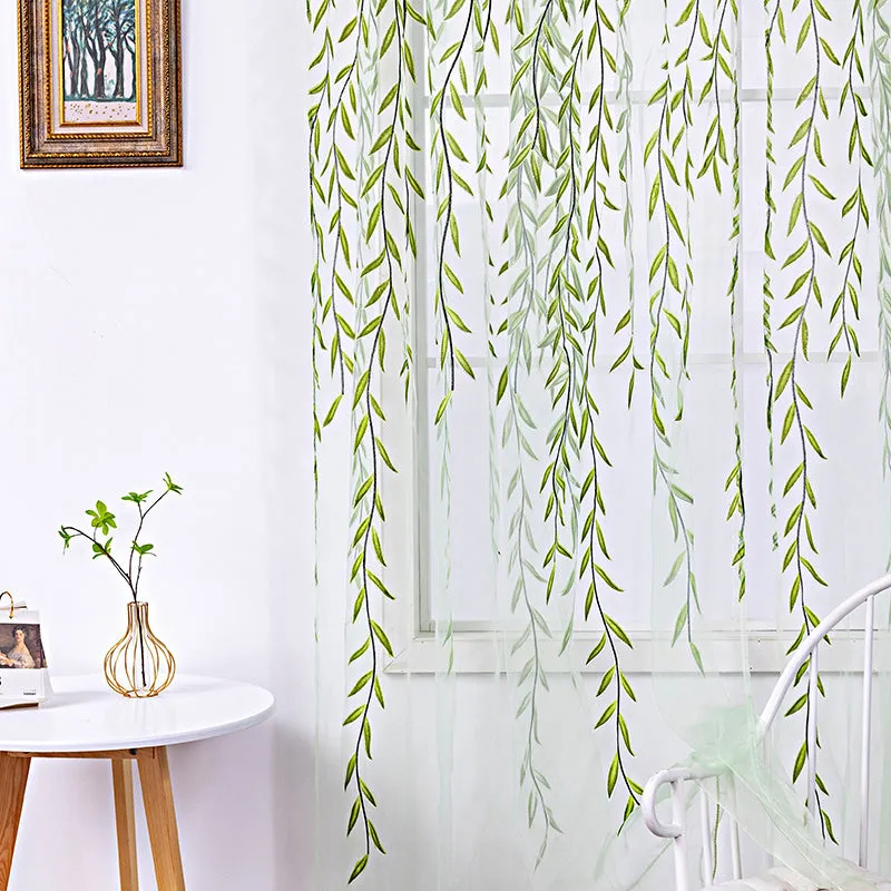 Inverted willow wicker offset printing curtain for living room balcony window screen in green colour