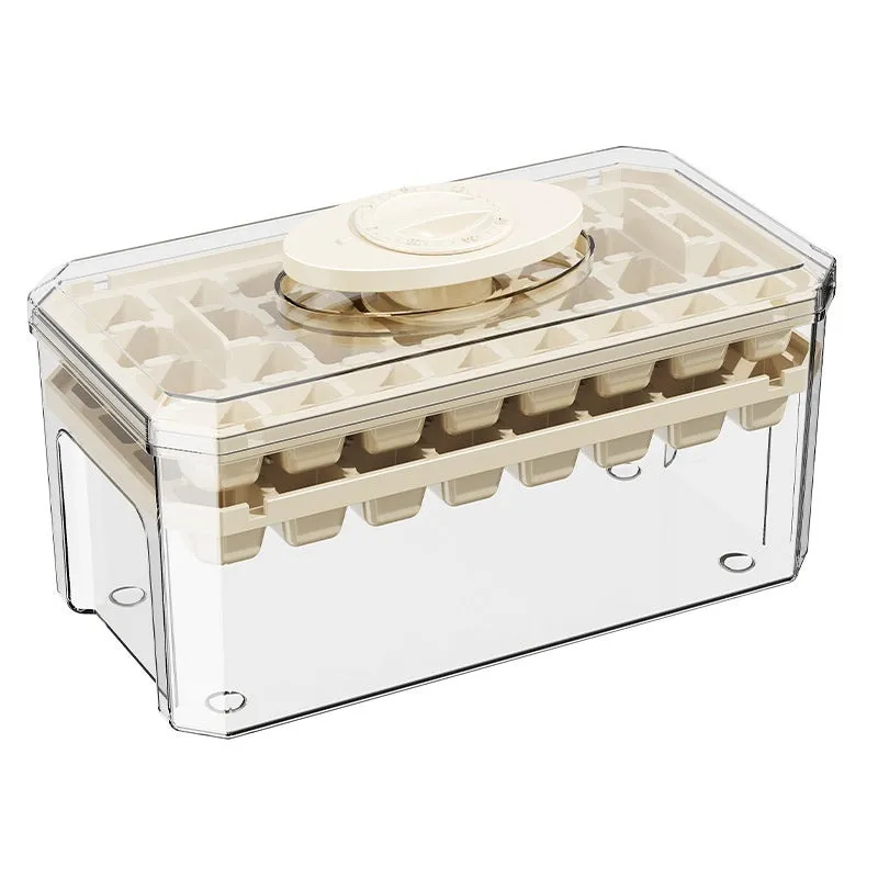 PP plastic ice cube tray with pressing lid, white single layer 32 grid, stackable quick demould design