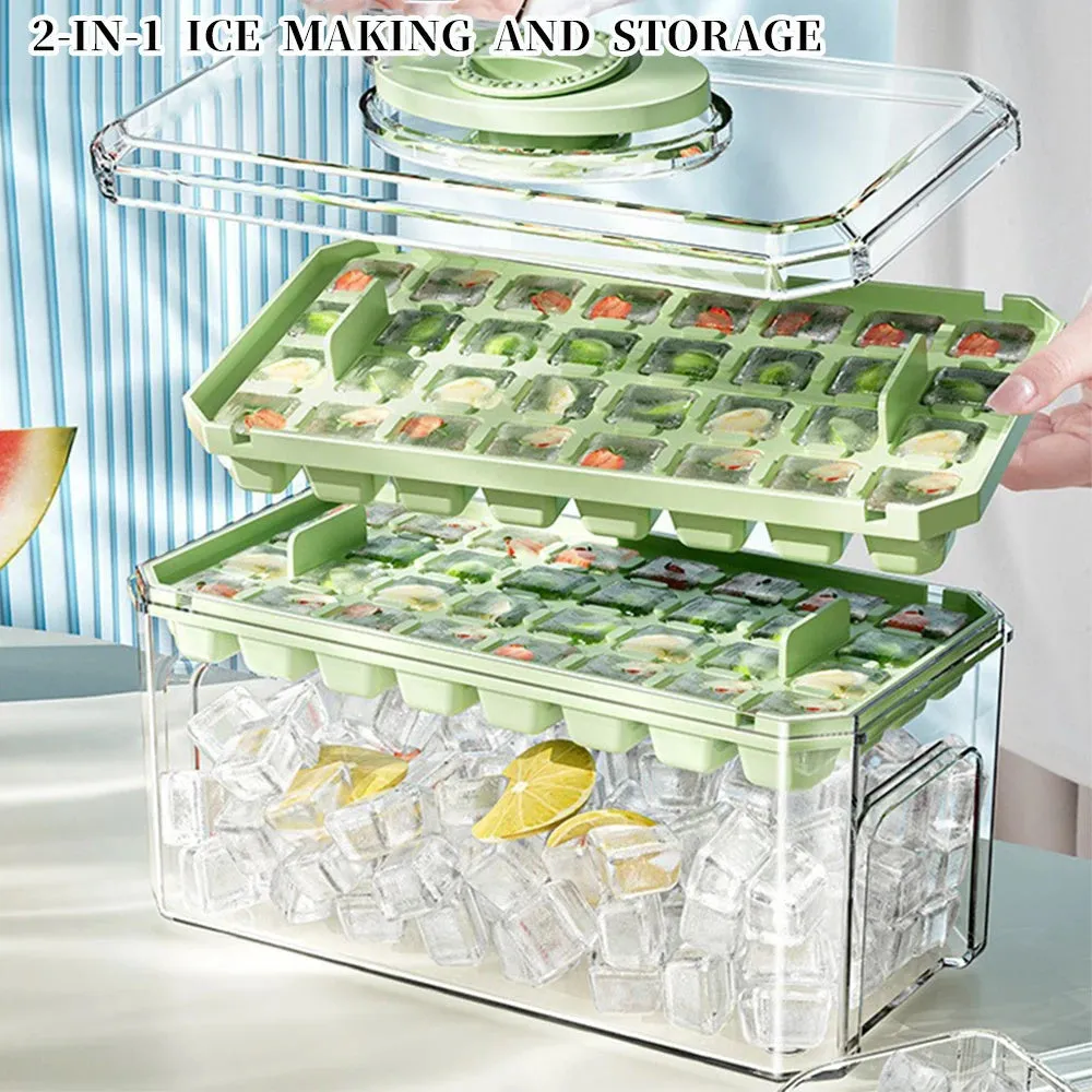PP plastic ice cube tray with pressing lid, white single layer 32 grid, stackable quick demould design