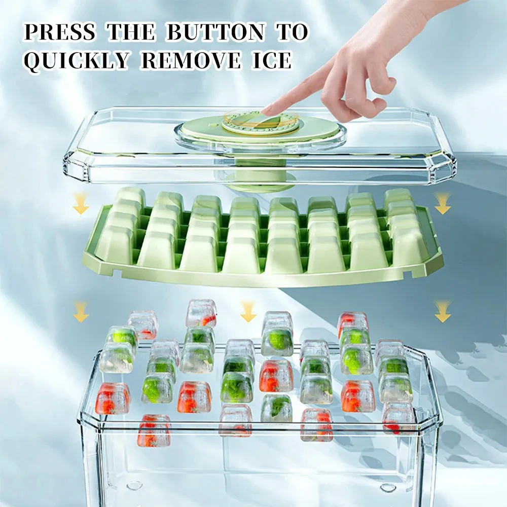 PP plastic ice cube tray with pressing lid, white single layer 32 grid, stackable quick demould design