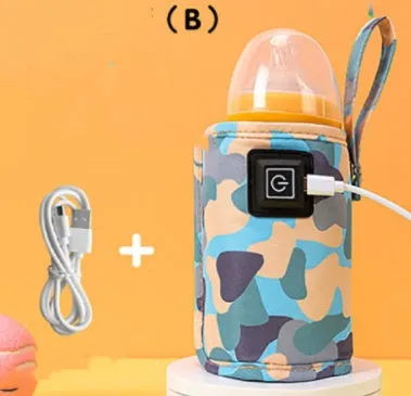 Portable cloth bottle warmer sleeve with silicone alloy heating wire for kids, camouflage pattern, 55-75mm inner diameter