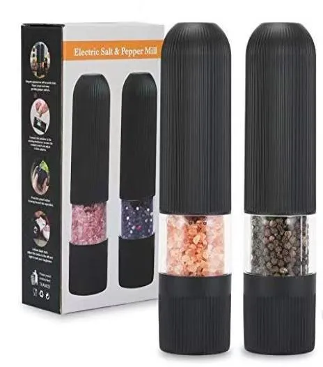 Electric pepper grinder with transparent acrylic body and ceramic grinding core for fresh pepper and sea salt