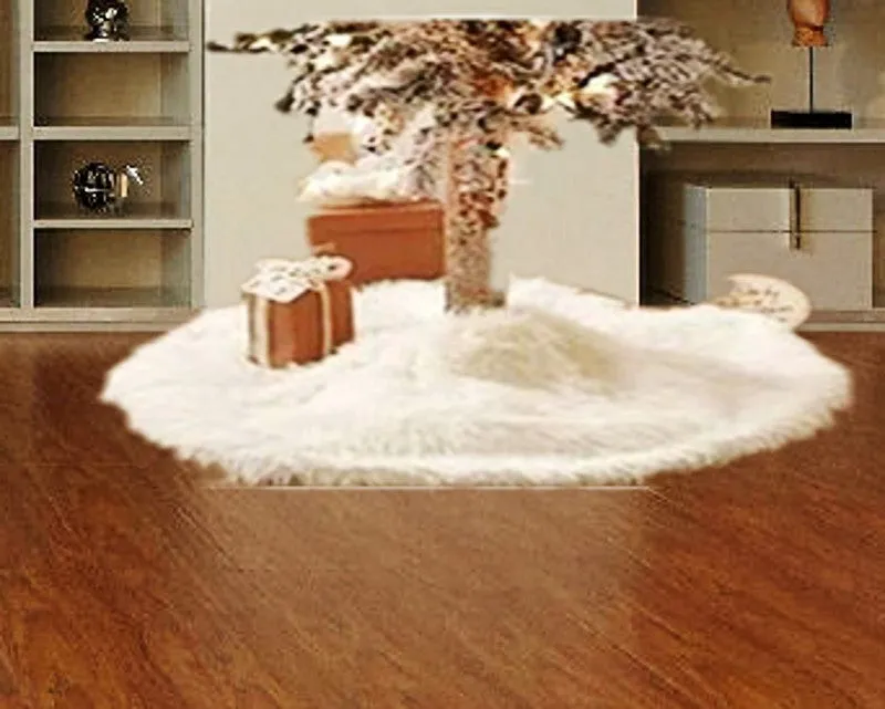 White plush Christmas tree skirt with 78cm to 150cm size options for tree base floor protection