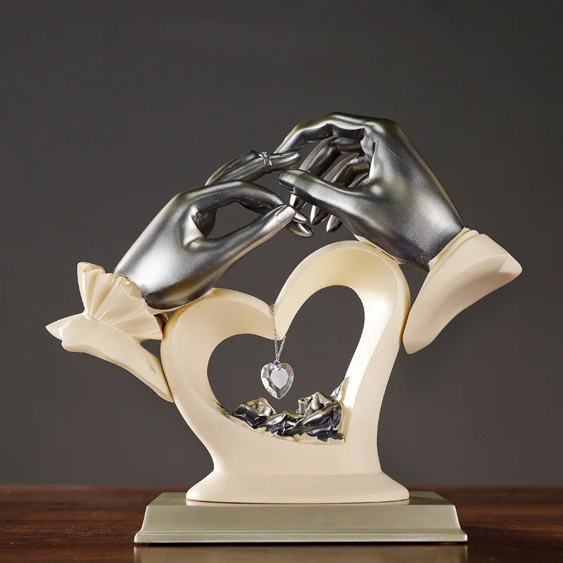Heart-shaped resin figurine 28 cm tall in beige finish with crystal-like surface