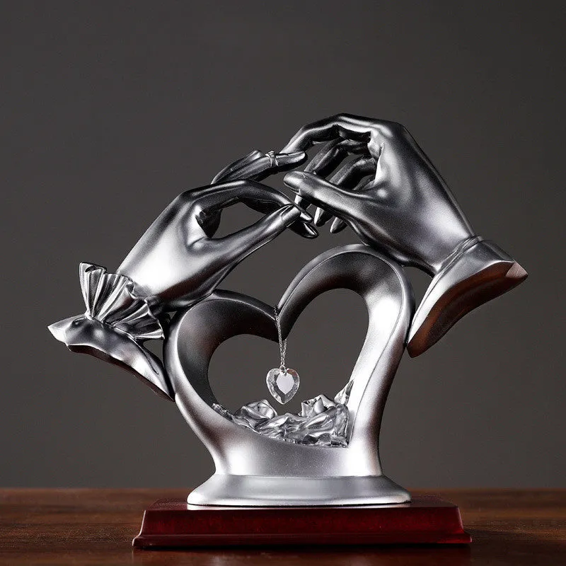 Heart-shaped resin figurine 28 cm tall in beige finish with crystal-like surface
