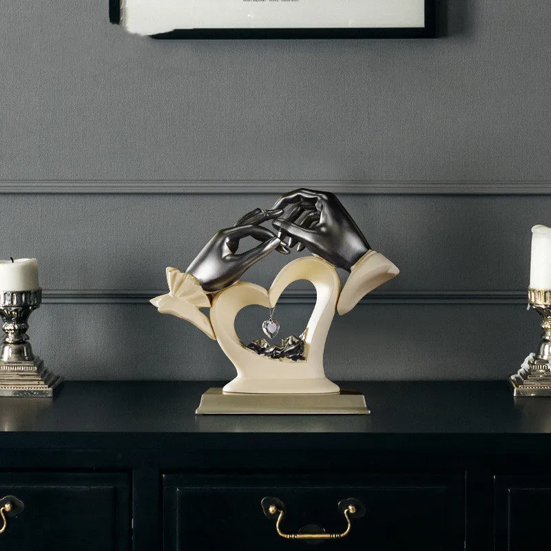 Heart-shaped resin figurine 28 cm tall in beige finish with crystal-like surface