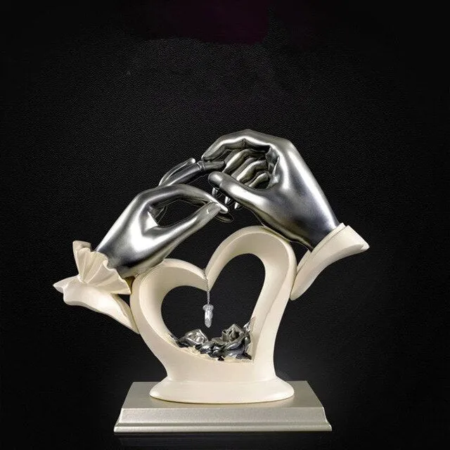 Heart-shaped resin figurine 28 cm tall in beige finish with crystal-like surface