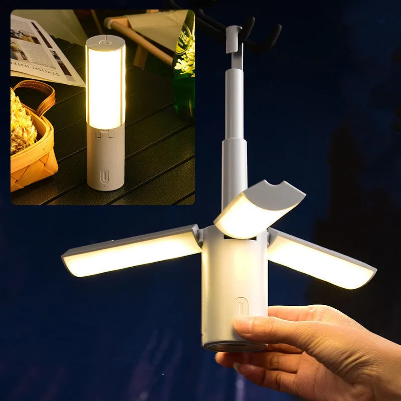 Outdoor multifunctional folding camping light with LED, USB charging, and battery capacity options