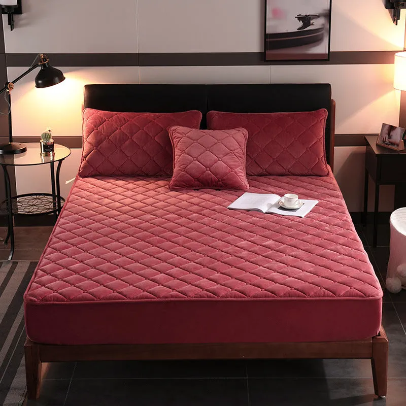 Crystal fleece padded bed cover in grey with quilted stitching and matching pillow case