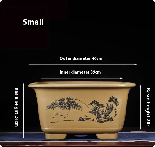 Large purple clay Chinese style flower pot for indoor bonsai and plants