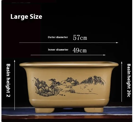 Large purple clay Chinese style flower pot for indoor bonsai and plants