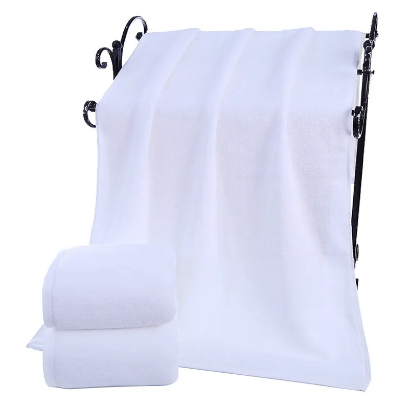 Thickened 100% cotton bath towel in white with 70x140cm 400g size and plain weave texture