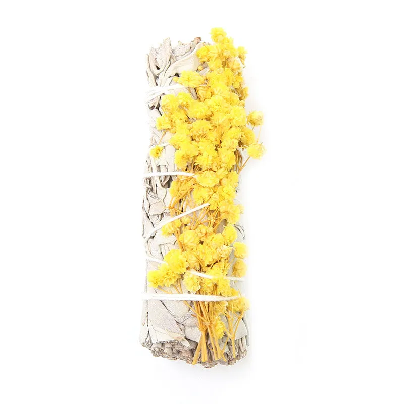 White sage and red rose petal incense bundle for fresh air with colourful dried botanicals