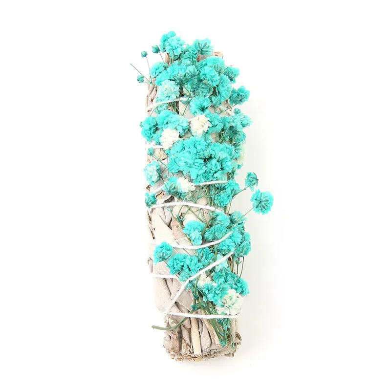 White sage and red rose petal incense bundle for fresh air with colourful dried botanicals