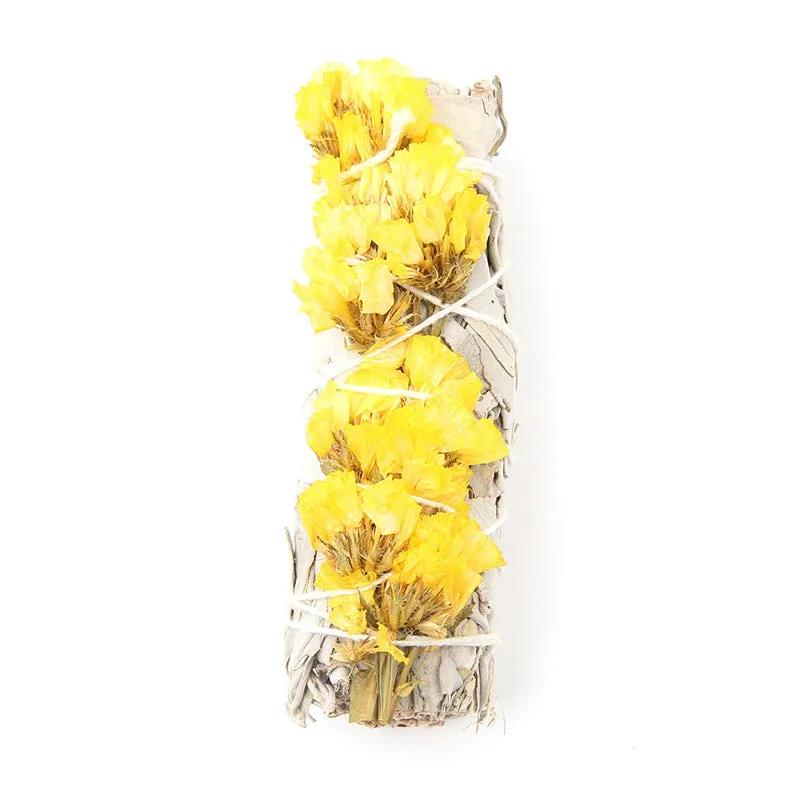 White sage and red rose petal incense bundle for fresh air with colourful dried botanicals
