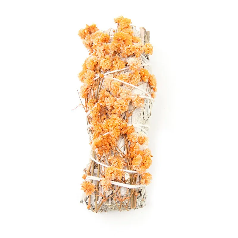 White sage and red rose petal incense bundle for fresh air with colourful dried botanicals