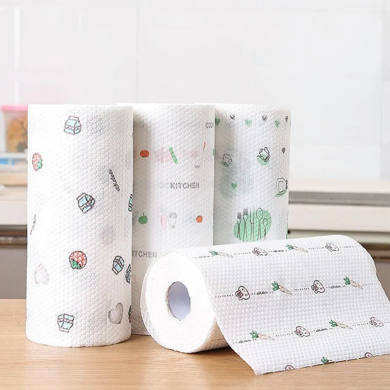 Roll of disposable non-woven rags in fawn colour, 50 sheets of 23x25 cm wood pulp and PP material