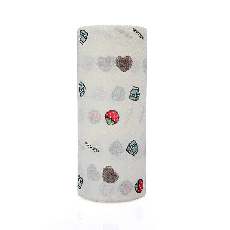 Roll of disposable non-woven rags in fawn colour, 50 sheets of 23x25 cm wood pulp and PP material