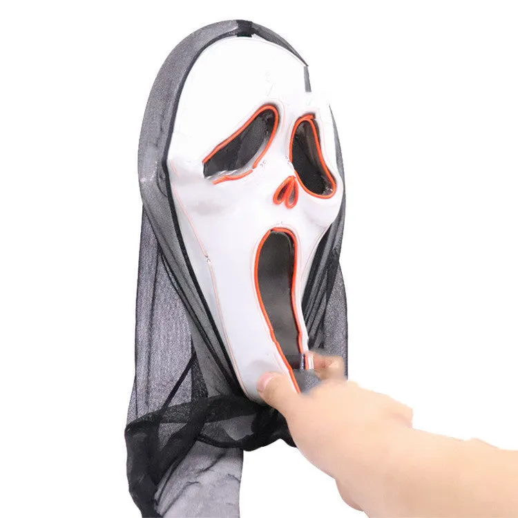 Halloween scary skull LED glowing screaming mask white shell with white light and ice blue
