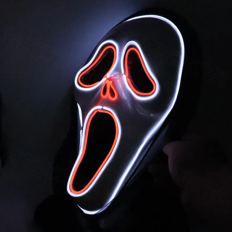 Halloween scary skull LED glowing screaming mask white shell with white light and ice blue