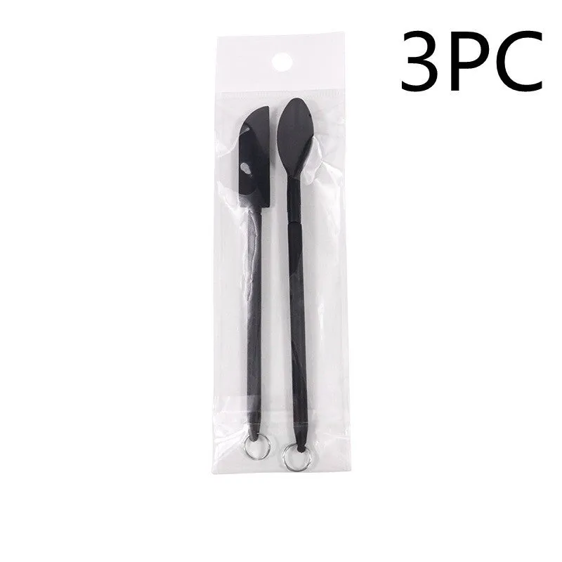 Cosmetic silicone spatula mini retractable extended mask brush with scraper in pink two-piece suit