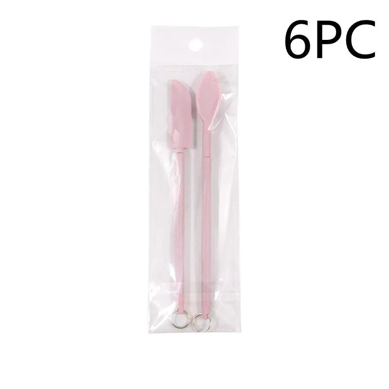 Cosmetic silicone spatula mini retractable extended mask brush with scraper in pink two-piece suit