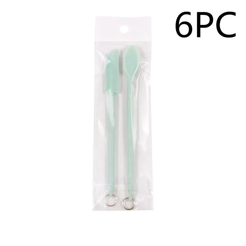 Cosmetic silicone spatula mini retractable extended mask brush with scraper in pink two-piece suit