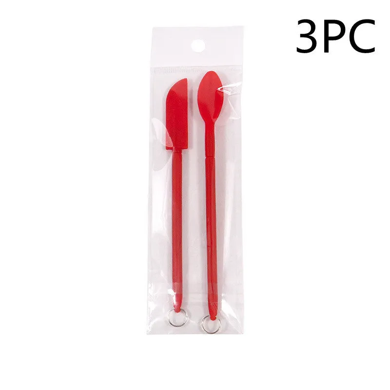 Cosmetic silicone spatula mini retractable extended mask brush with scraper in pink two-piece suit