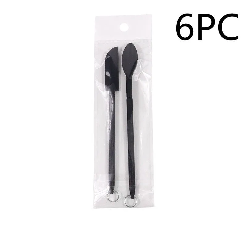 Cosmetic silicone spatula mini retractable extended mask brush with scraper in pink two-piece suit