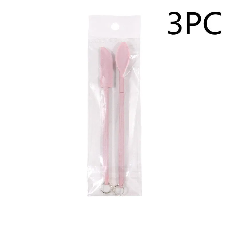 Cosmetic silicone spatula mini retractable extended mask brush with scraper in pink two-piece suit