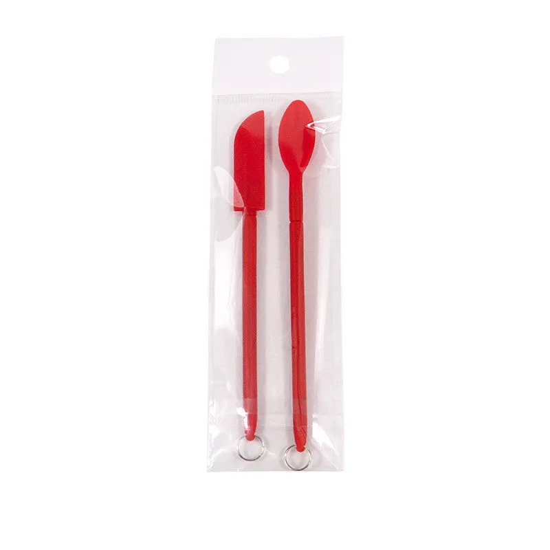 Cosmetic silicone spatula mini retractable extended mask brush with scraper in pink two-piece suit