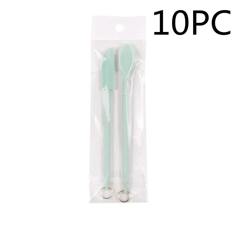 Cosmetic silicone spatula mini retractable extended mask brush with scraper in pink two-piece suit